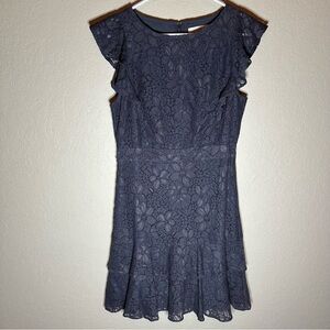 LOFT Gray Fit and Flare Flutter Sleeve Mini Dress